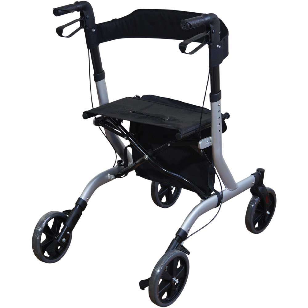 AidaptVP183Grey Deluxe Ultra Lightweight Folding 4 Wheeled Rollator Rear Side