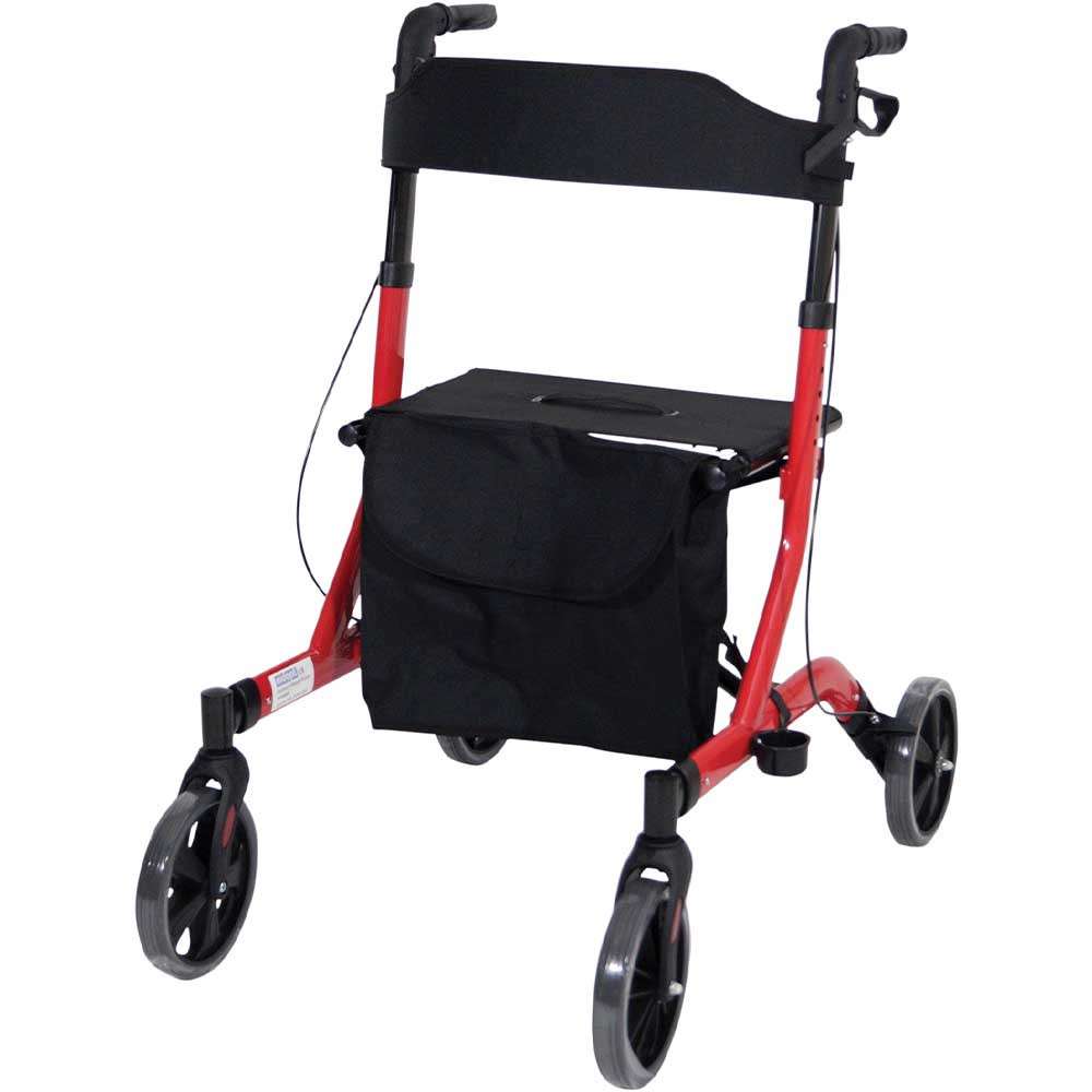 AidaptVP183Red Deluxe Ultra Lightweight Folding 4 Wheeled Rollator