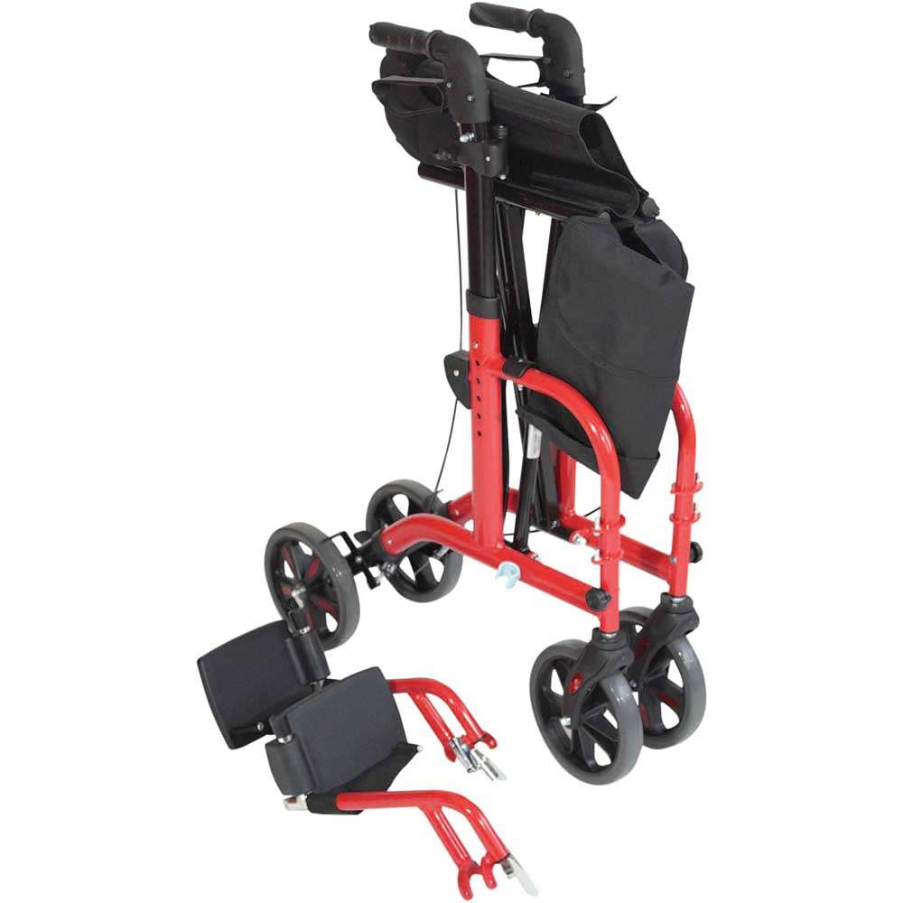 Duo Deluxe Rollator and Transit Chair Red Folded