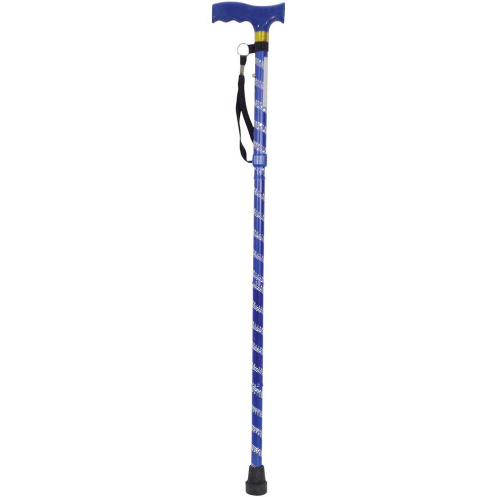 Extendable Plastic Handled Walking Stick with Engraved Pattern in Blue