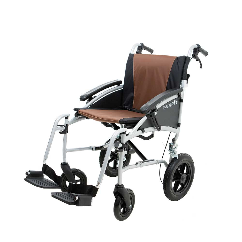 Excel G Logic Transit Lightweight Wheelchair Upholstery Brown Frame White