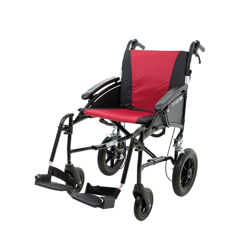 Excel G Logic Transit Lightweight Wheelchair Upholstery Red Frame Black