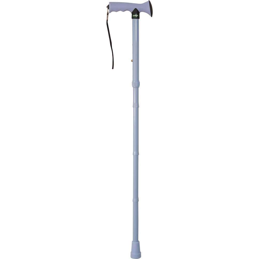 Folding Rubber Handled Walking Stick Light Blue