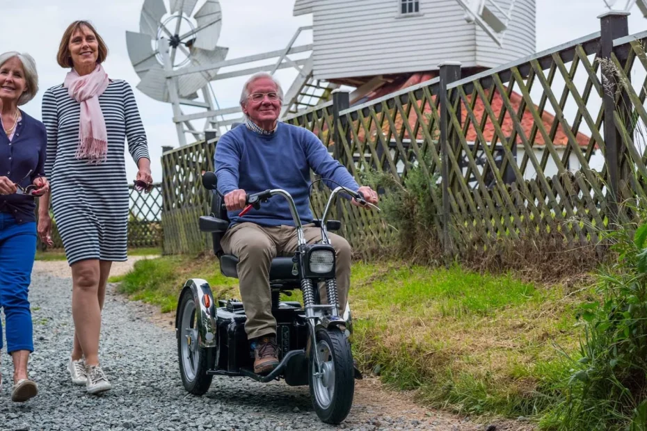 TGA Supersport 3 wheel mobility scooter on off road on a path