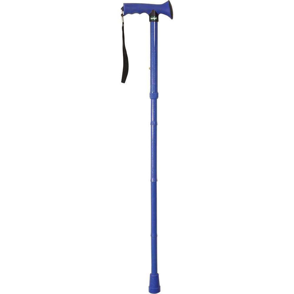 Folding Rubber Handled Walking Stick Bright Blue