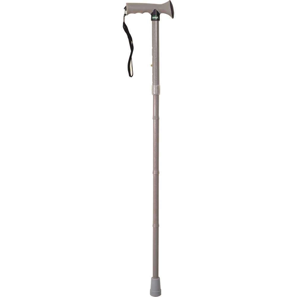 Folding Rubber Handled Walking Stick Grey