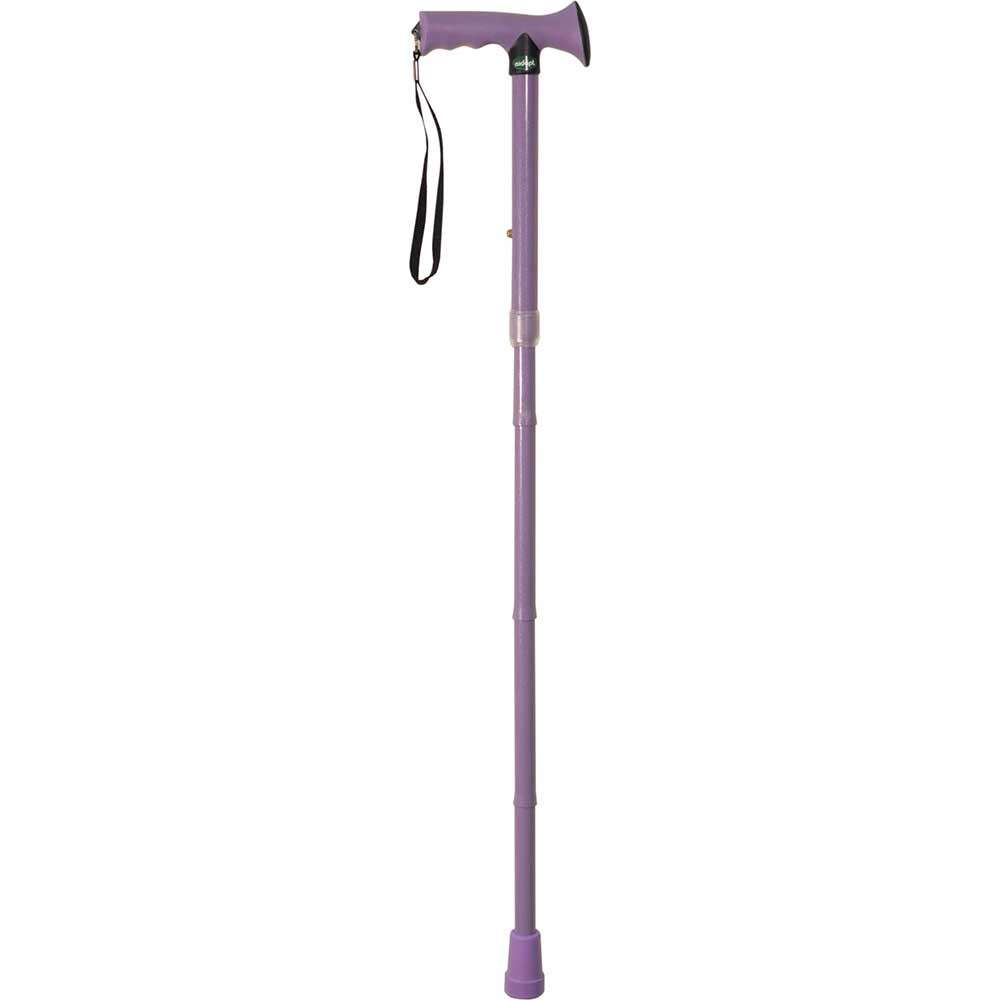 Folding Rubber Handled Walking Stick Purple