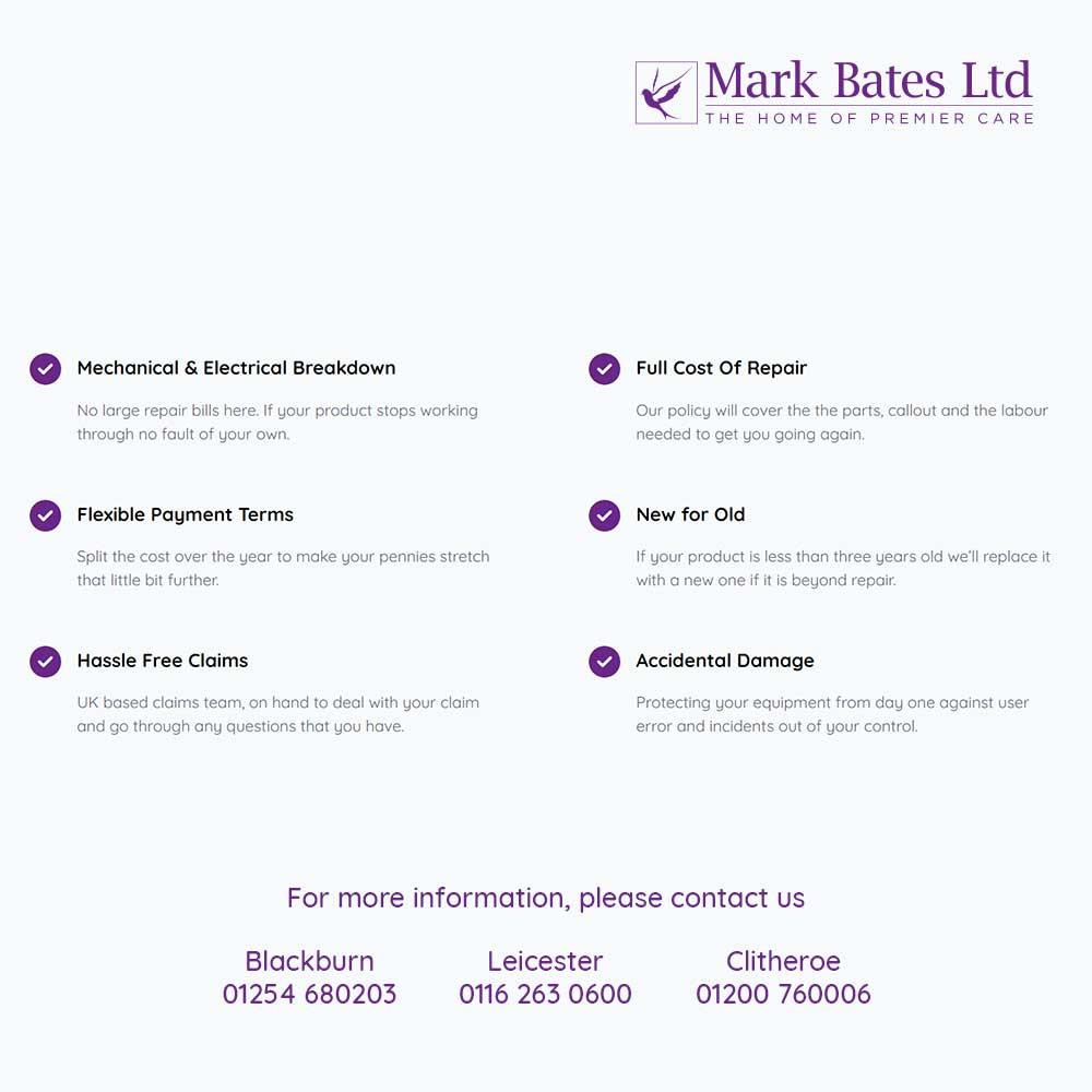 Mark Bates In Home Warranty perfect for Riser Chairs, Beds, Hoists & Stairlifts Features