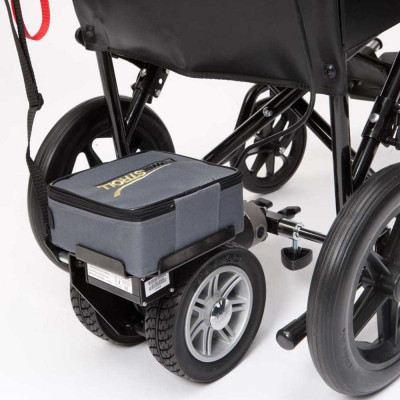 Lightweight Powerstroll Power Pack attached to wheelchair