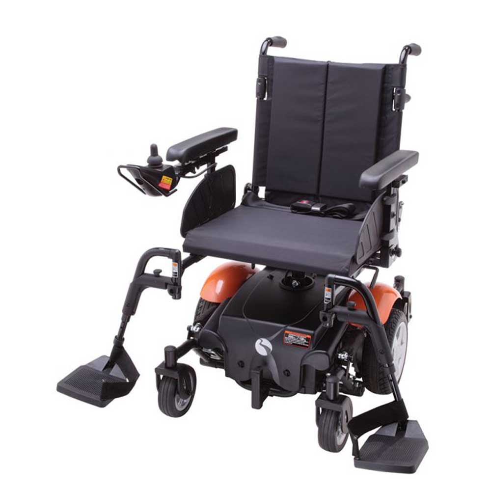 Rascal Rialto Powerchair - Orange with swingaway footrests spread