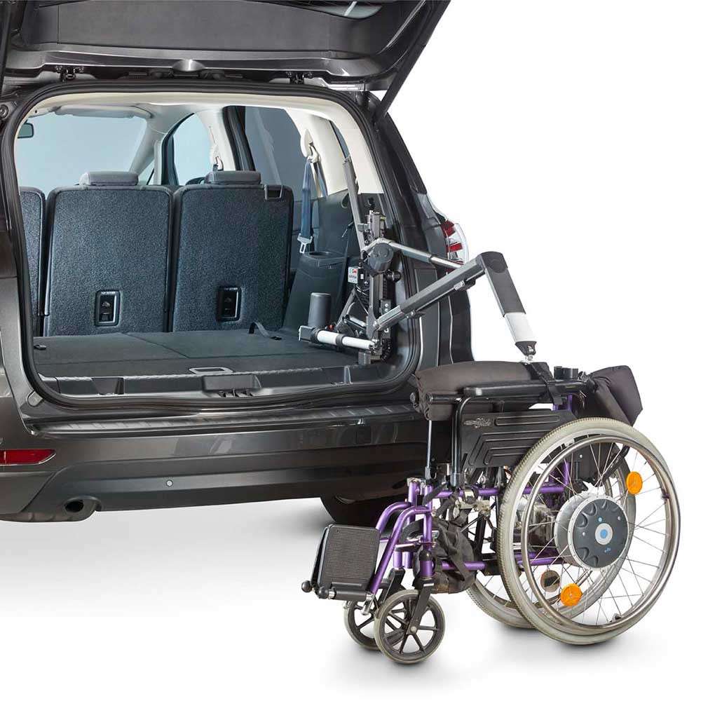 Autochair Car Boot Hoist Smart Lifter LC Folded Wheelchair Being Lifted