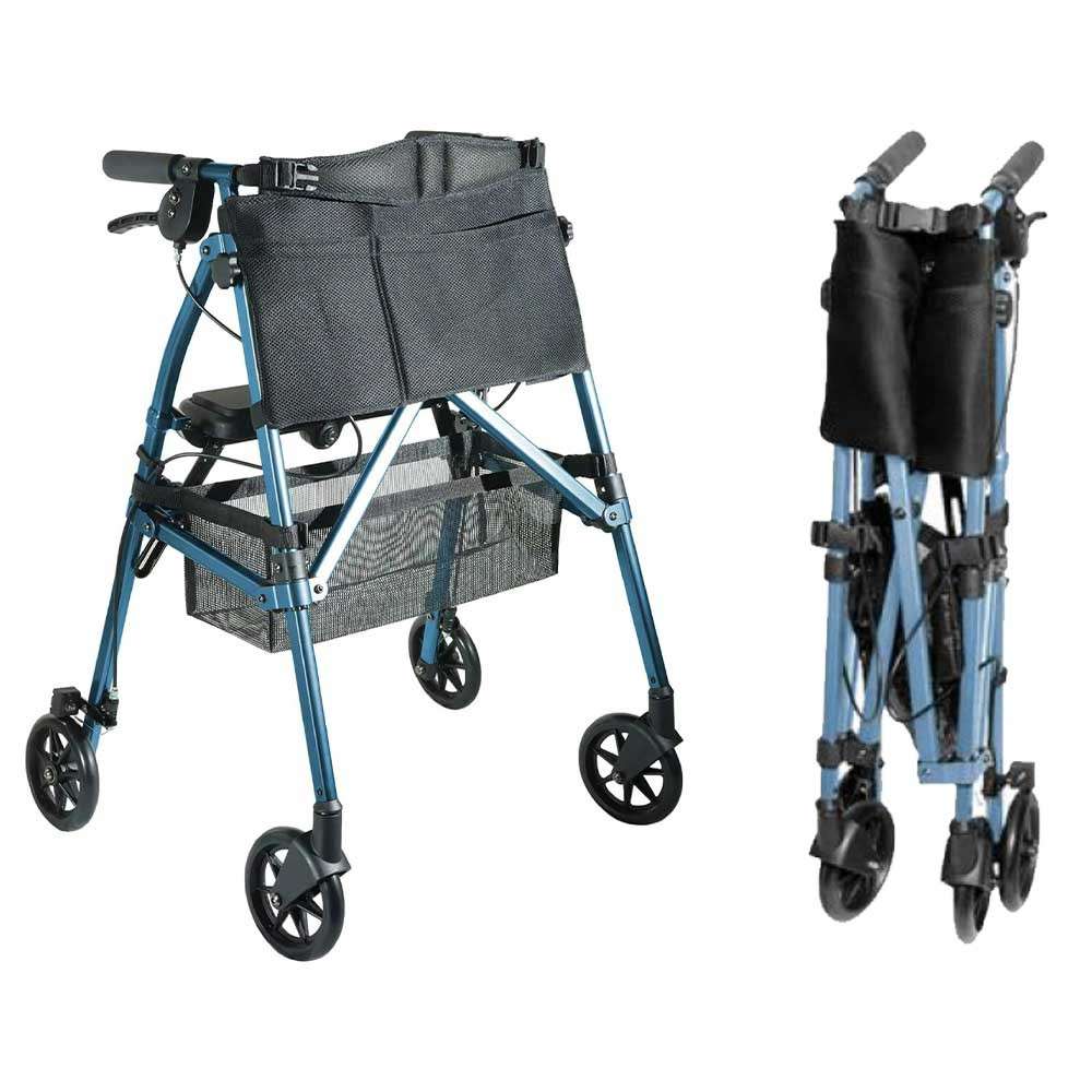 EZ Fold N Go Rollator Blue Open & Folded