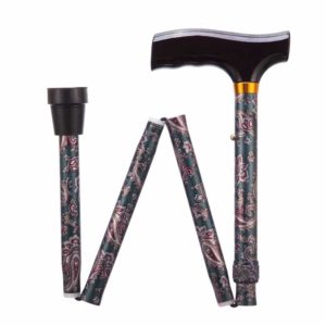 Folding Adjustable Walking Stick Paisley Folded