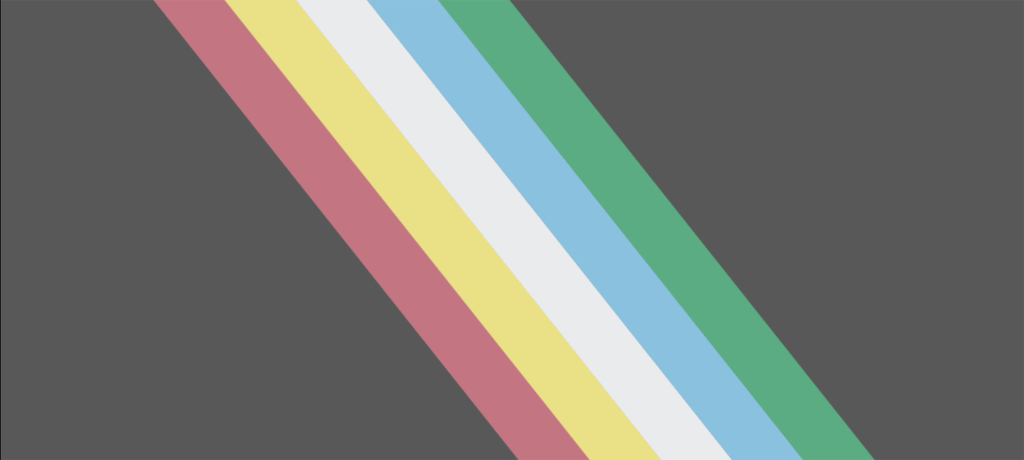 disability pride flag with grey background and slanted multicolour stripes