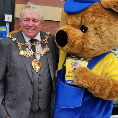 Monty at Chorley with Mayor, Grand Opening 2024